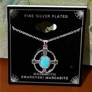 Fine Silver Plated Swarovski Marcasite Pendant Necklace